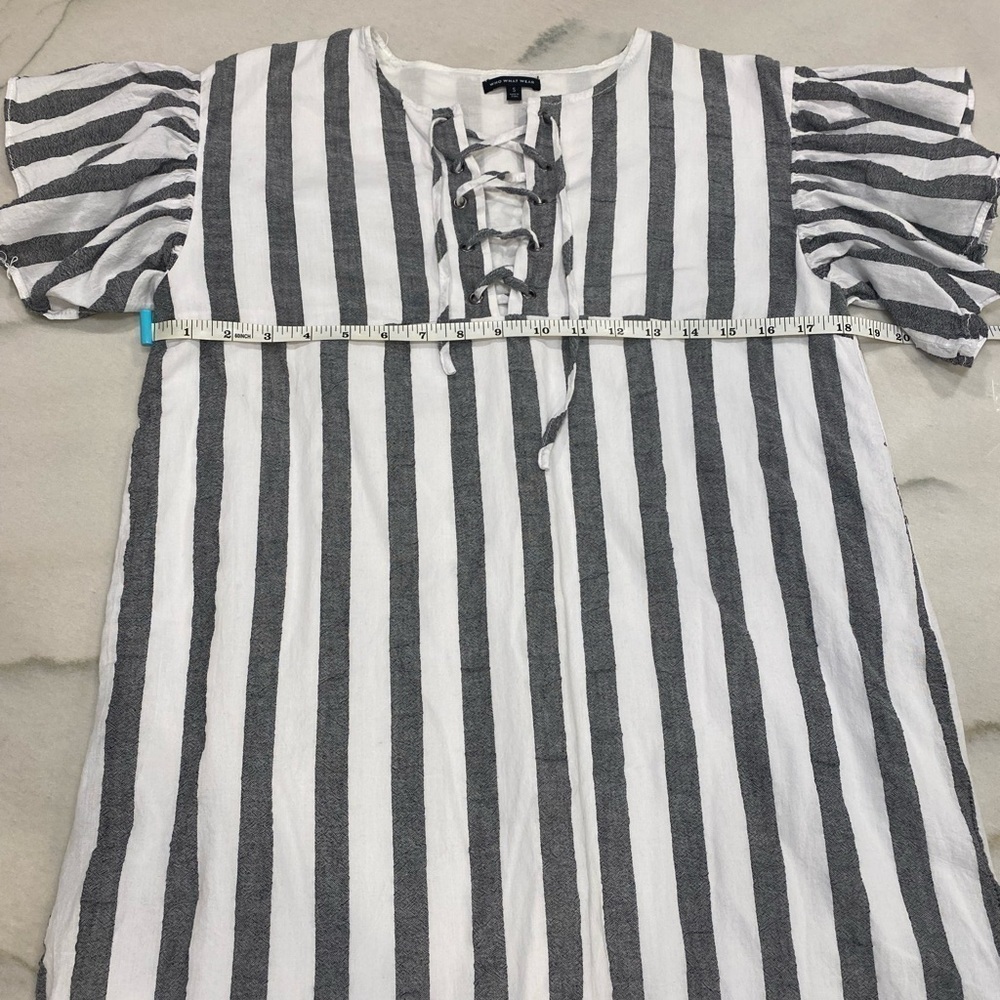 Who‎ What Wear Striped Ruffle Dress size Small Gray White Lace Up - Picture 5 of 11